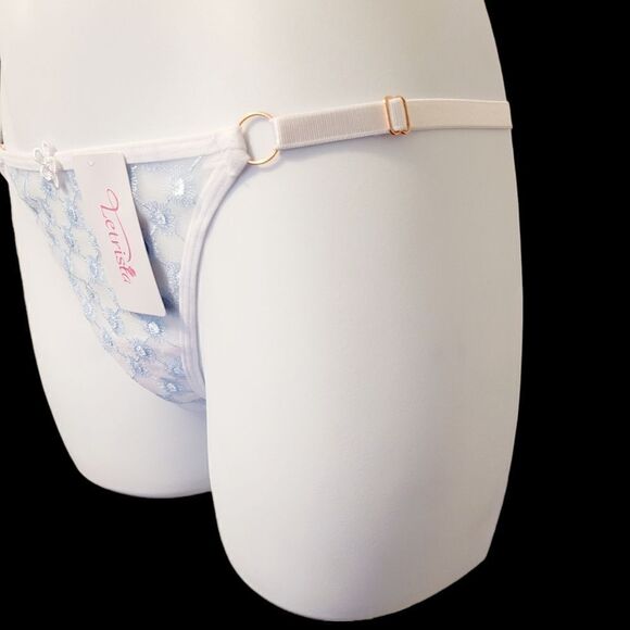 2/$20 Brand New White With Blue Top Fashion Lace T-back Panties One Size - Picture 4 of 5